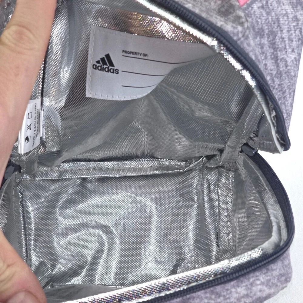 adidas Santiago 2 Insulated Lunch Bag Gray Three Stripe Brand Full Zip‎ Colorful